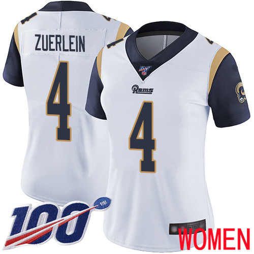 Los Angeles Rams Limited White Women Greg Zuerlein Road Jersey NFL Football 4 100th Season Vapor Untouchable